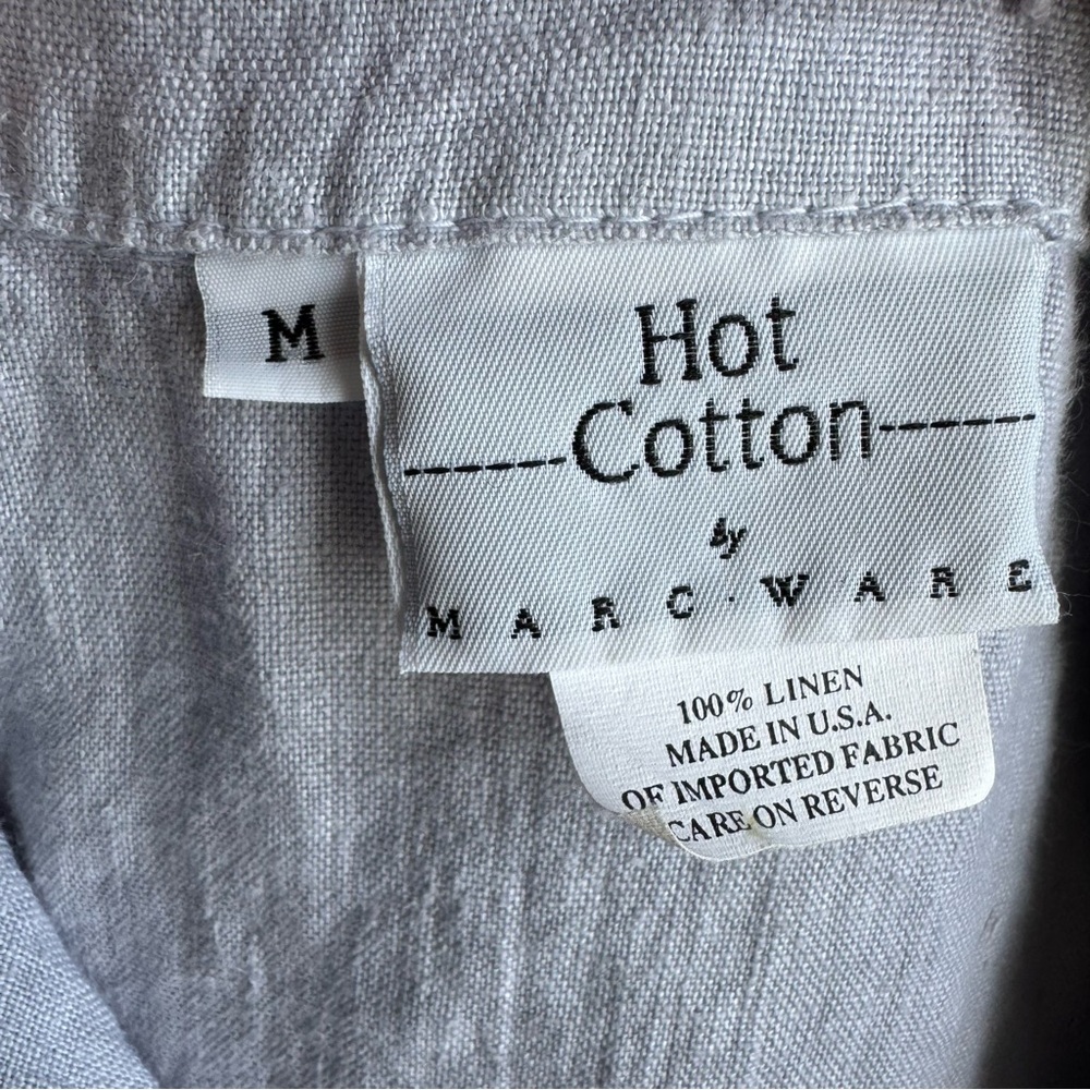 Vintage 90’s Hot Cotton 100% Linen Light Blue Embroidered Floral Button Down Top - Picture 7 of 8